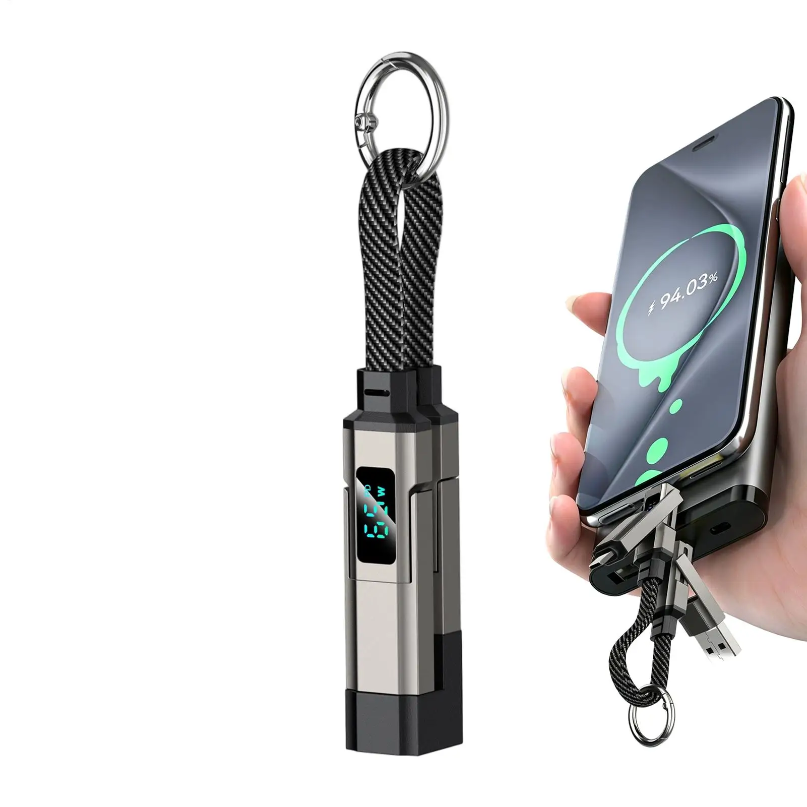 65W Keychain Digital Display Four-in-one Fast Charging Cable, Suitable For ApplePhone And Samsung Type-C Mobile Phone Data Cable
