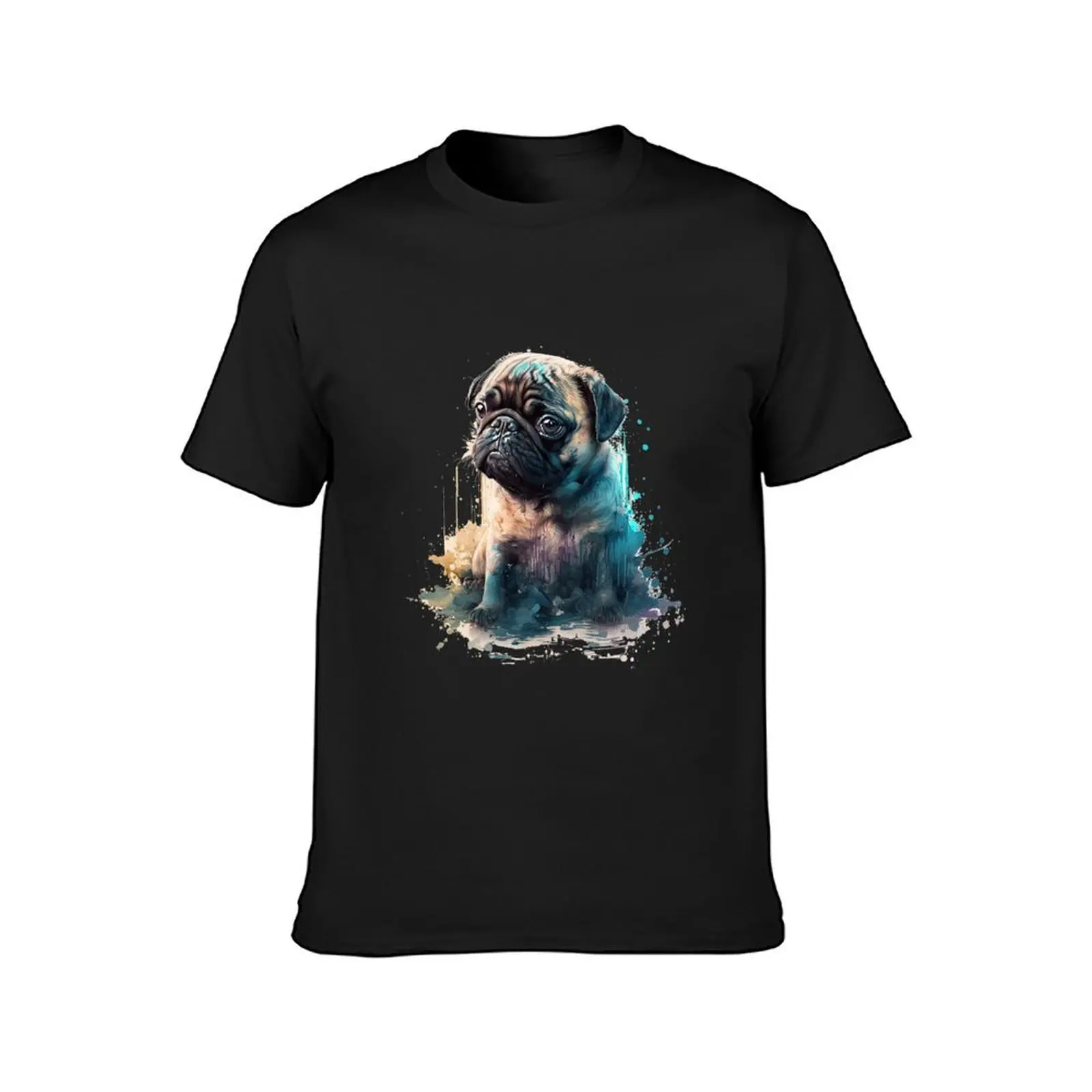 Cute Melted Pug Painting T-Shirt customizeds oversized sports fans Aesthetic clothing men workout shirt