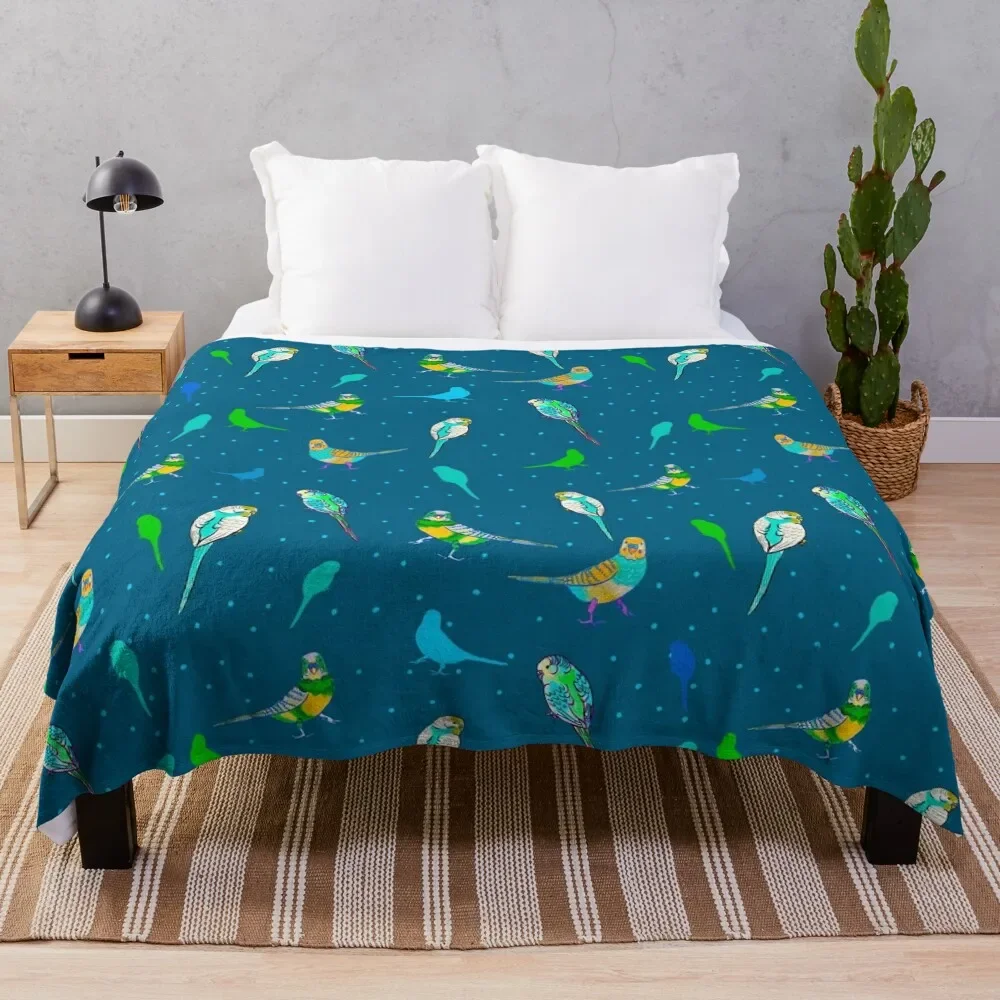 

Multicoloured budgies on blue Throw Blanket Kid'S Soft Blankets