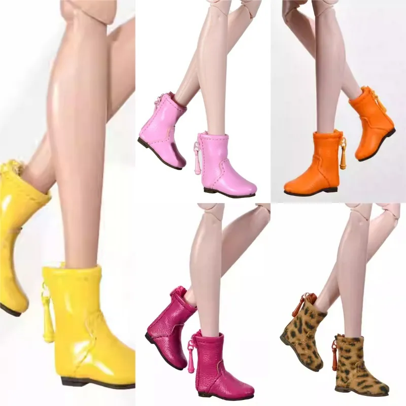 

1/6 Scale Female Soldier Pure Color Short Boots with Zipper Shoes Model for FR6.0 Flat Feet Action Figures Body