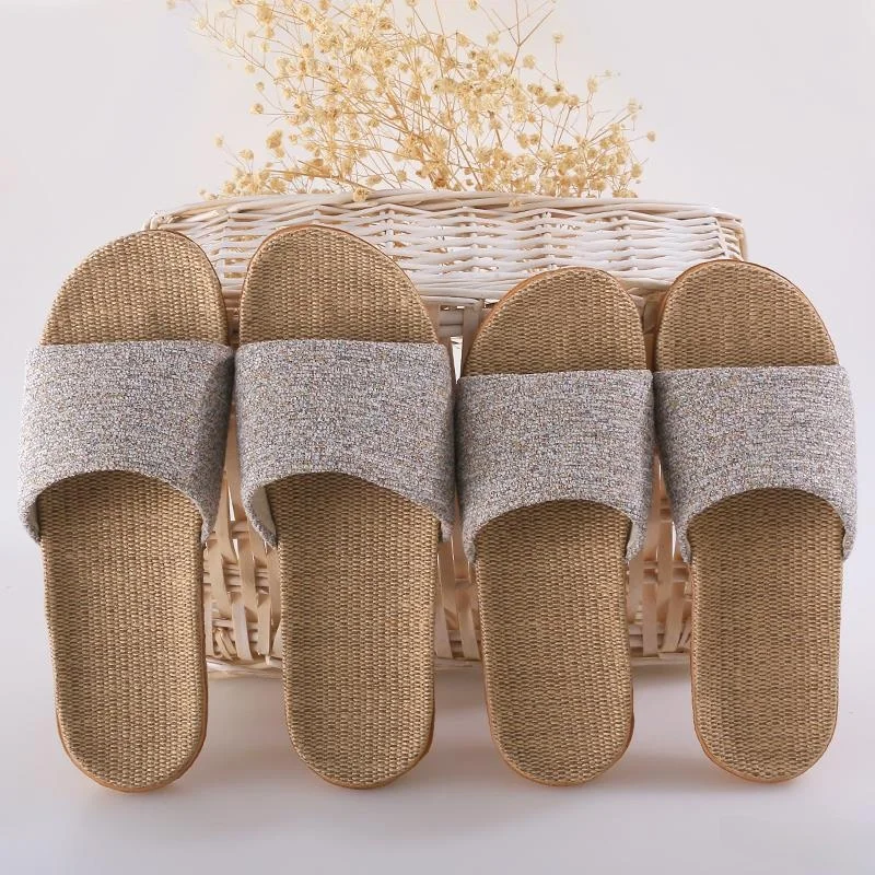 Handcrafted Natural Rattan Bamboo Straw Linen Anti-Slip Summer Slippers Men Women Breathable Sweat Absorbent Home Sandals