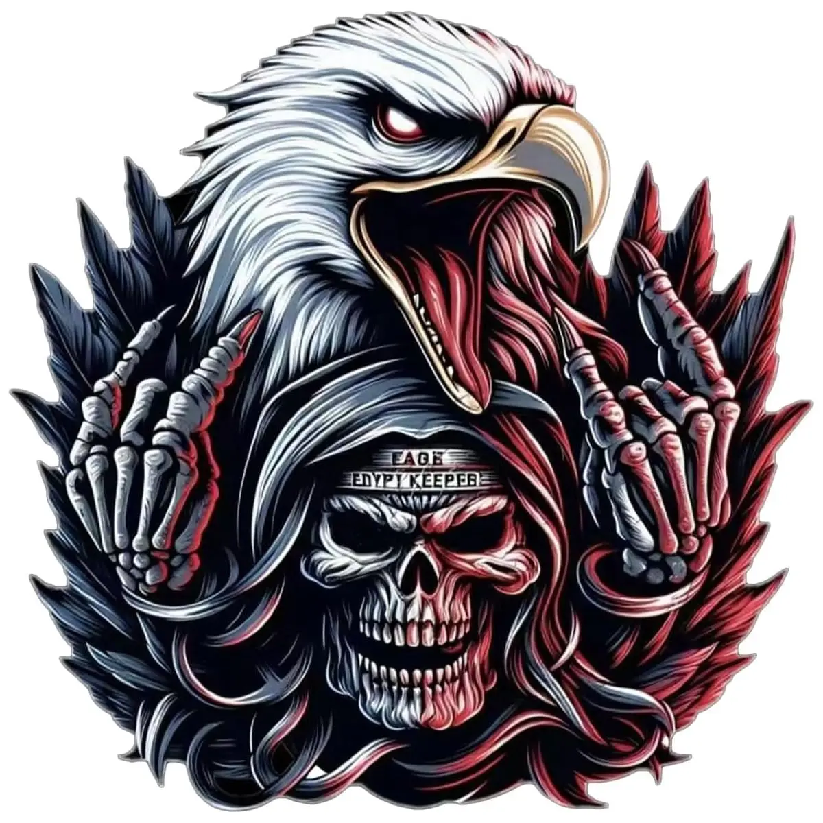 1PC Skull Eagle Sticker, Stylish Gothic Decal, Durable Vinyl Sticker for Auto, Luggage, Phone, Unique Dark Art Themed Sticker