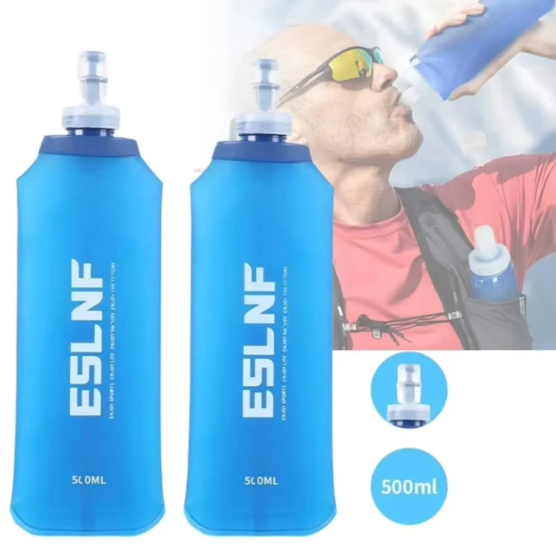 Frasco blando de 500ml, botella de agua plegable, TPU, libre de BPA, bolsa de agua portátil para deportes al aire libre, para correr y acampar