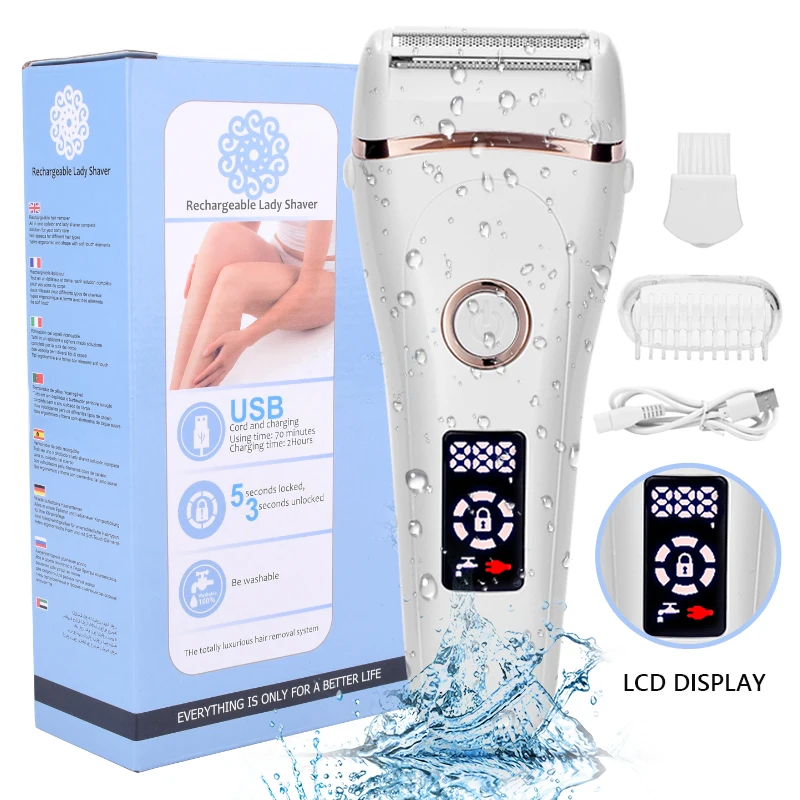 Electric Razor Painless Lady Shaver For Women USB Charging Bikini Trimmer For Whole Body Waterproof LCD Display Wet &