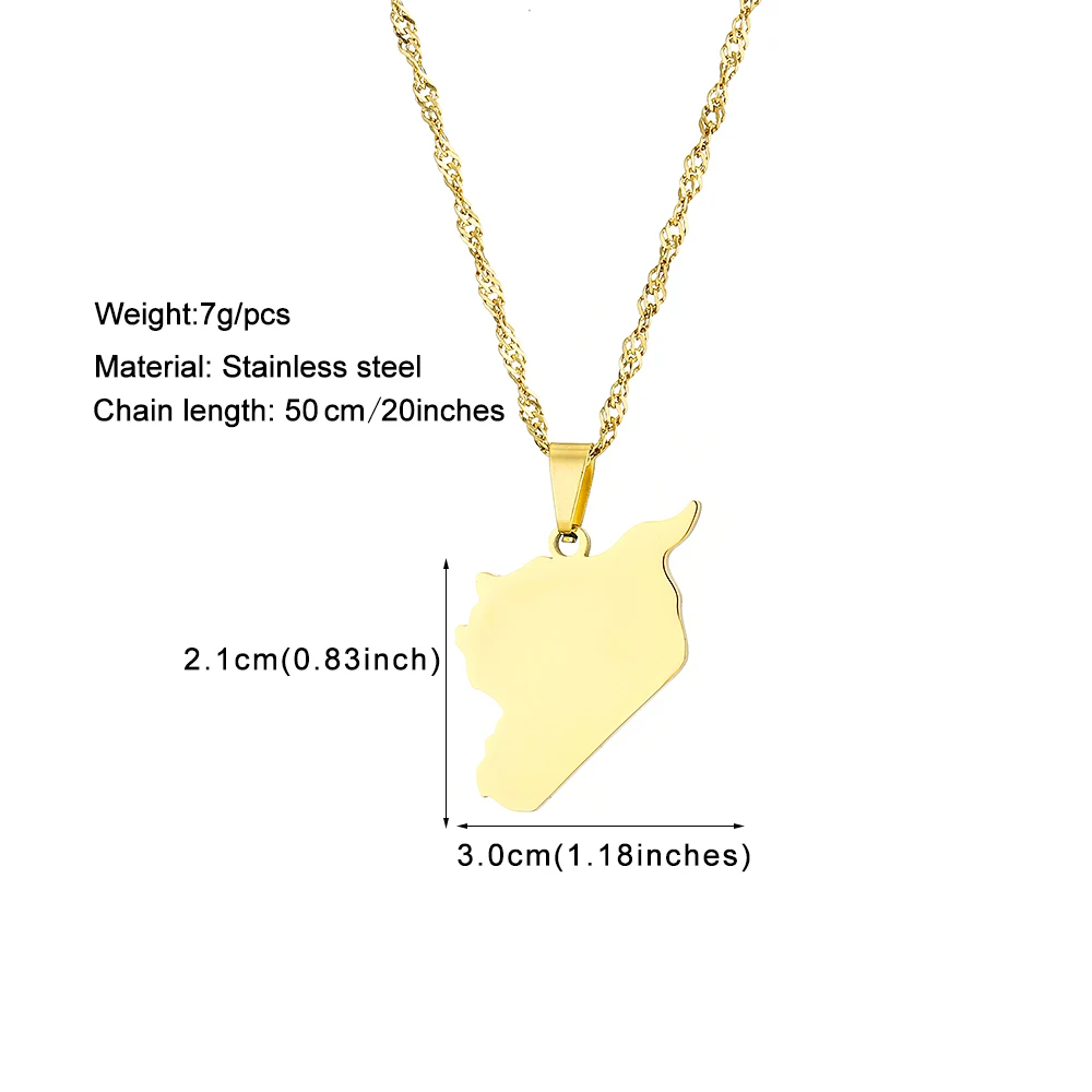 Mode Syrische Arabische Republik Karte Stadt Anhänger Halskette Edelstahl Männer Frauen Ethnische Karten Schmuck Geschenk – Detail 7