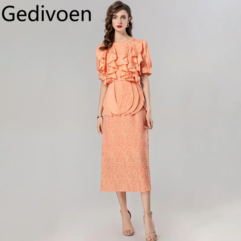 

Gedivoen Summer Fashion Runway Designer Dresses Women's Bohemian Floral Print Temperament Cascading Ruffle Medium Length Dresses