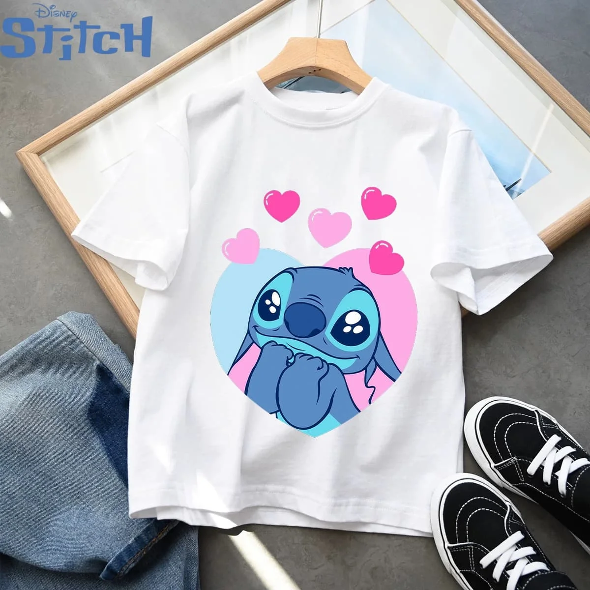 

Kawaii Stitch Girls Cotton T-shirt Child Girl Clothing Toddler Tee Children Clothes Summer Short Sleeve Kids Boy Cartoon Tee Top