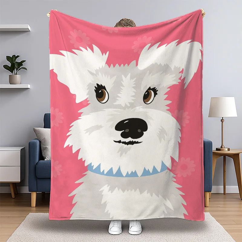 Cute white puppy face pattern Flannel printed blanket suitable for all seasons suitable for living room office sofa and travel
