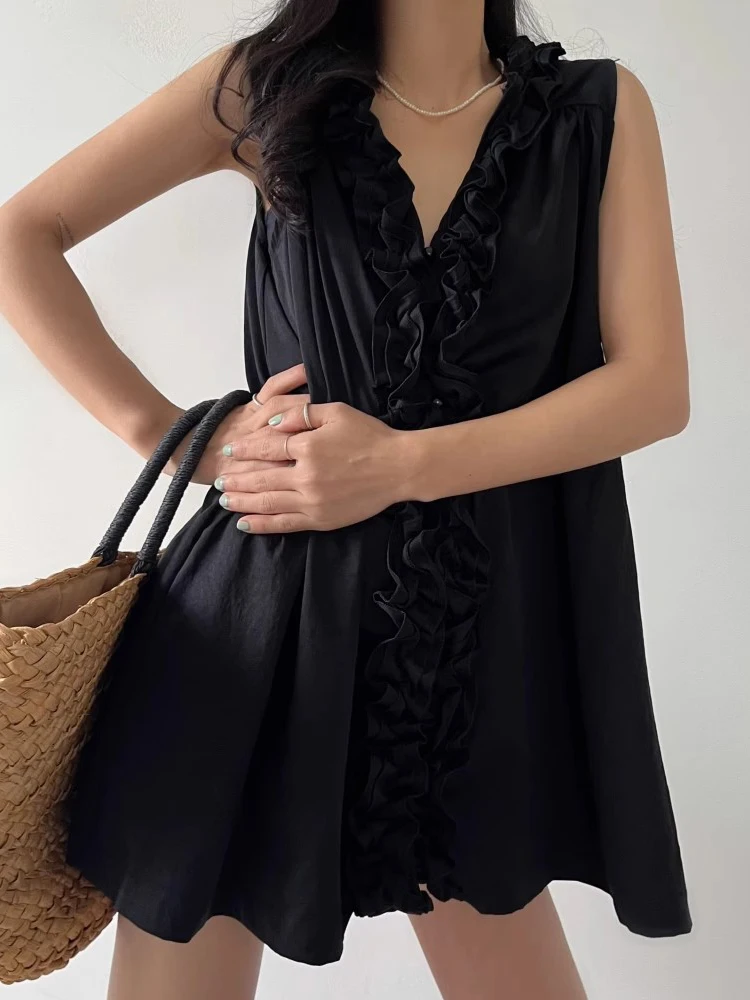 

Loose Svel Women's Vest irt Design Summer New Sle Loose Fit Chinese Made Pure Color V-Ne