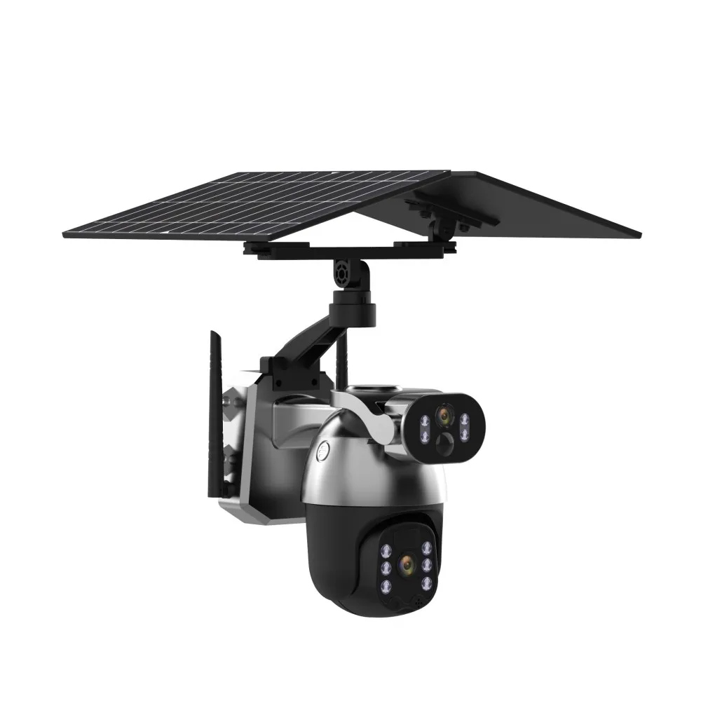 6MP في الهواء الطلق عدسة مزدوجة 6MP الأمن اللاسلكية واي فاي 4G للرؤية الليلية Gsm بطاقة Sim Ptz تعمل بالطاقة الشمسية كاميرا Ip كاميرا تلفزيونات الدوائر المغلقة الشمسية