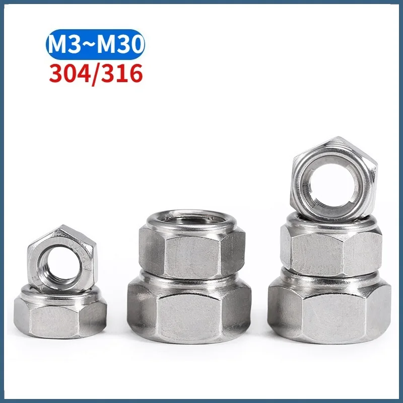 

1/2/5/10pcs M3 M4 M5 M6 M8 M10 M12 - M30 304/316 Stainless Steel All Metal Insert Hexagon Lock Nut Hex Self Locking Locknut