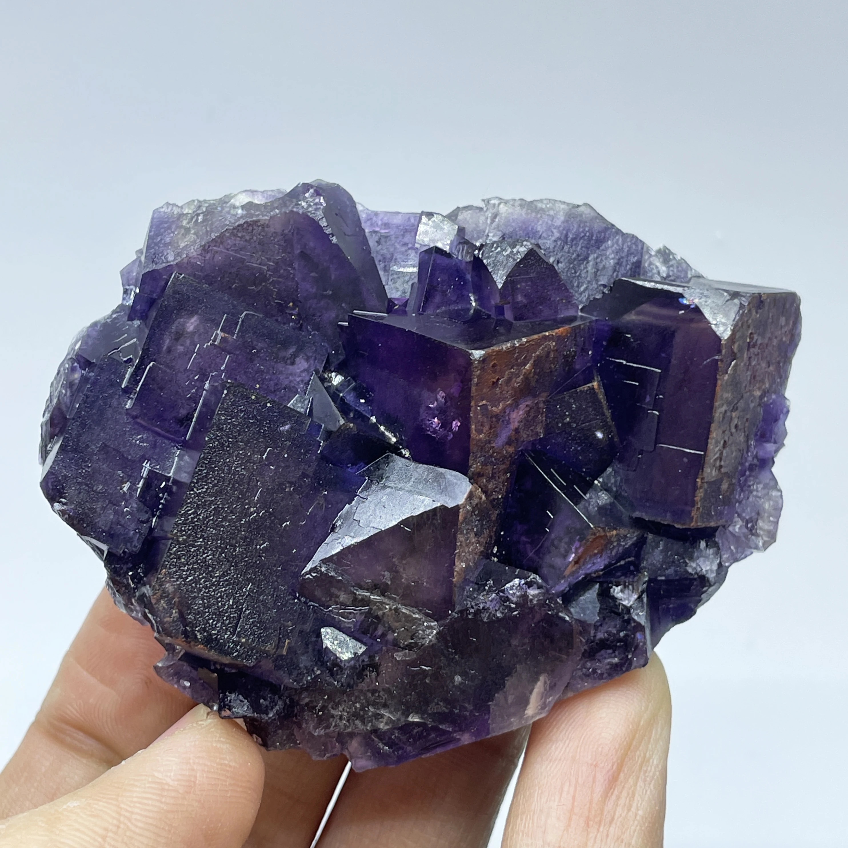 Natural China Stepped Purple Matrix Fluorite Specimen Crystal Mineral Quartz Rock Healing Stone Home Decor
