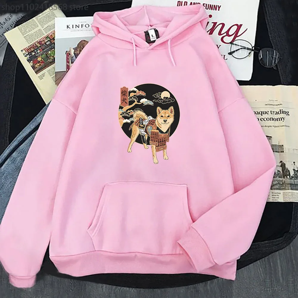 Ramen Shiba Samurai in Red Armor Hoodies Women Kawaii Dog Graphic Sweatshirt with Hooded Mens Clothing Fleece Pullovers Unisex
