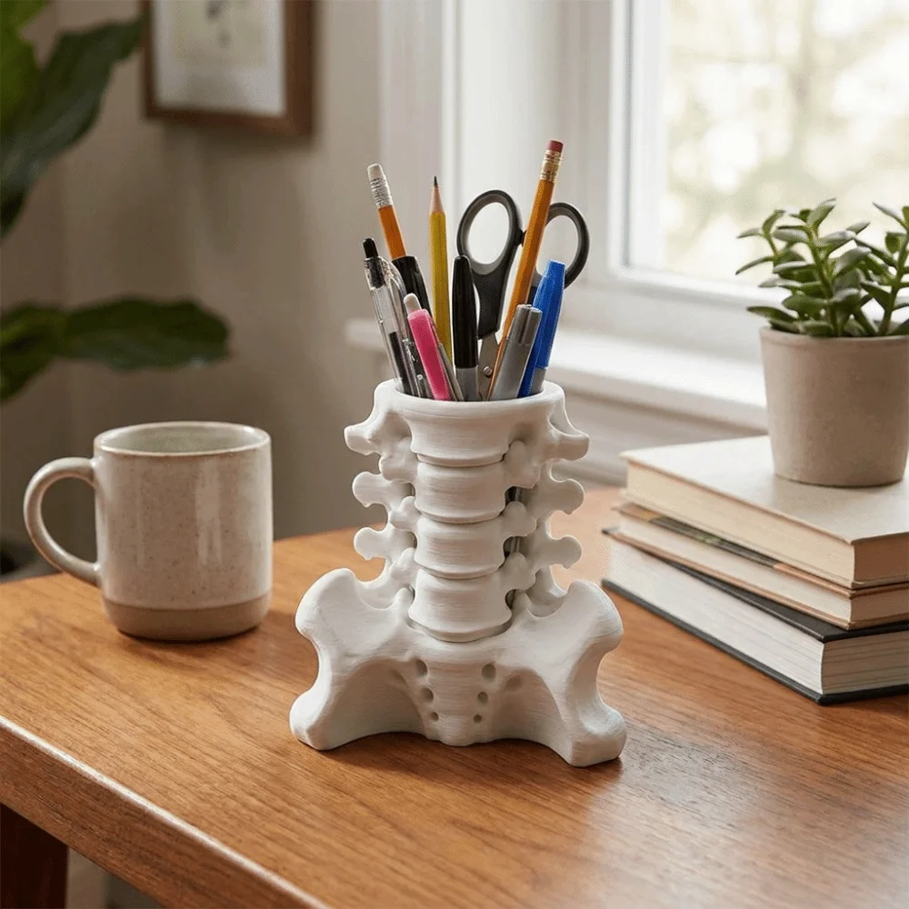 3D Printed Human Spine Pen Holder Sturdy Base Creative Pencil Organizer Spine Shaped Plastic Pencil Cup Holder Desk Decor