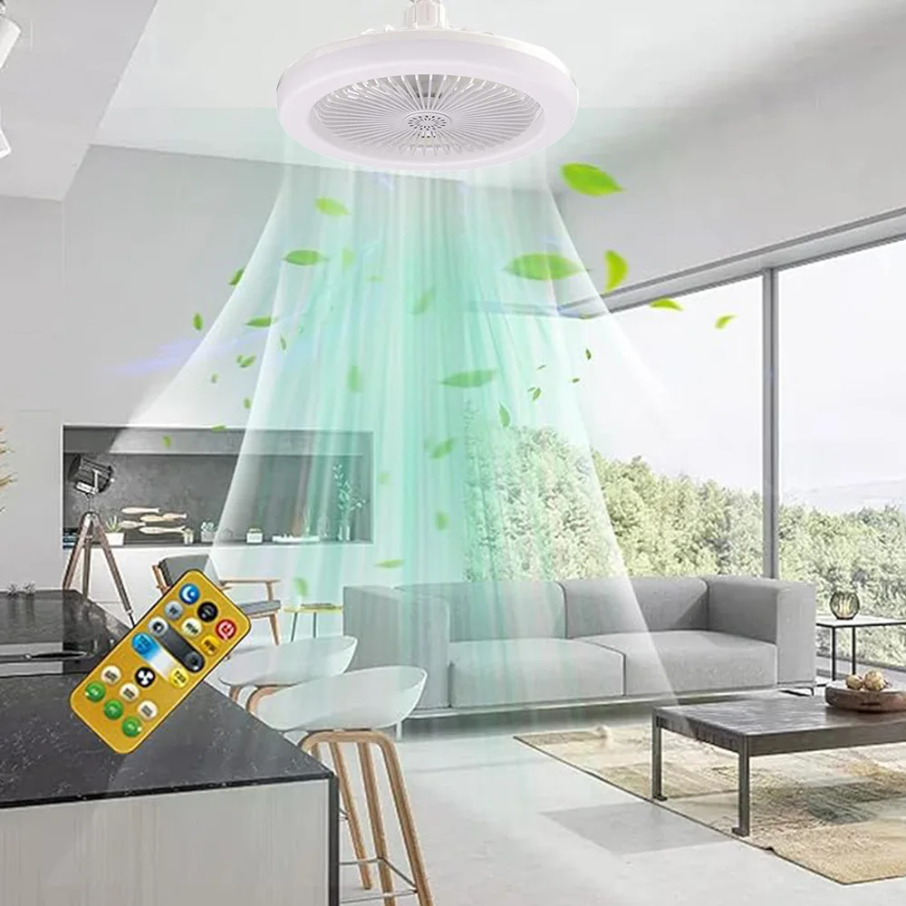 2-in-1 Socket Fan Ceiling Fan with Light and Remote Control, LED E27 Screw Fan Light for Kitchen,Bedroom, Living Room, Garage