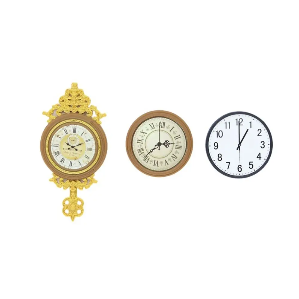 Retro European Style Dollhouse Wall Clock 1:12 Scale Simulated Miniature Wall Clock Round Simple Accessories Home Decor