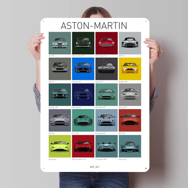 Aston Martins Tinplate Sign Classic Cars Poster Metal Wall Art Mural Retro Metal Sign Plaque for Garage Wall Art Decoration Room