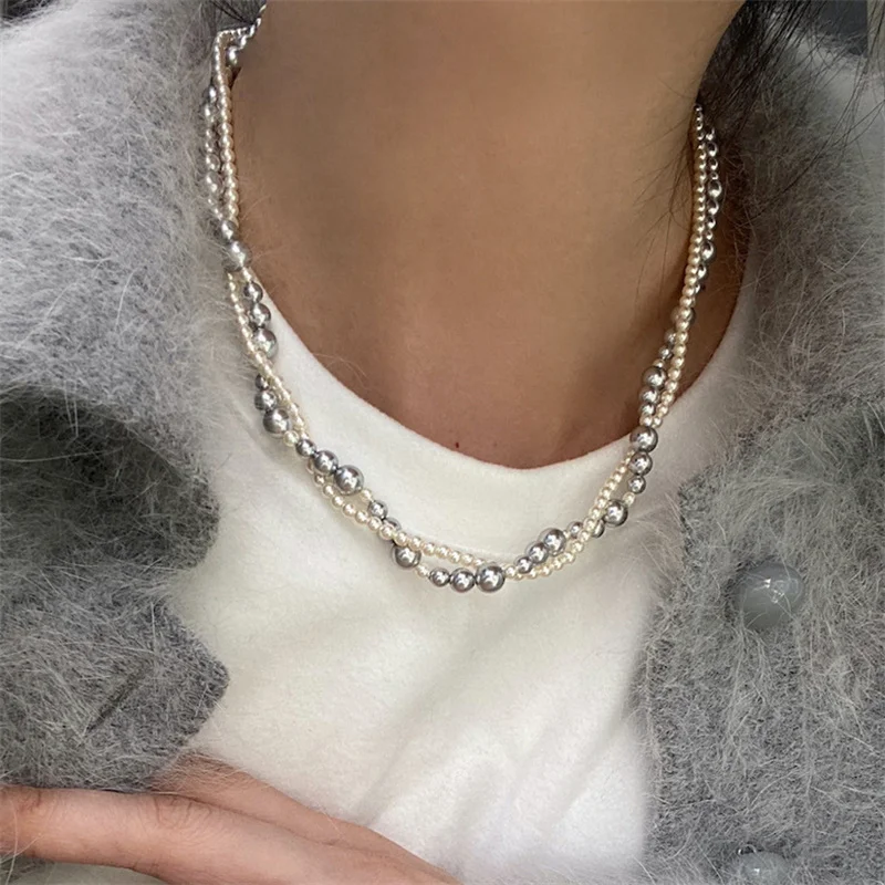 Fashion Imitation Pearl Wrapped Necklace Double Layer Magnetic Buckle Neck Chain Choker Necklace Jewelry Gift image 5