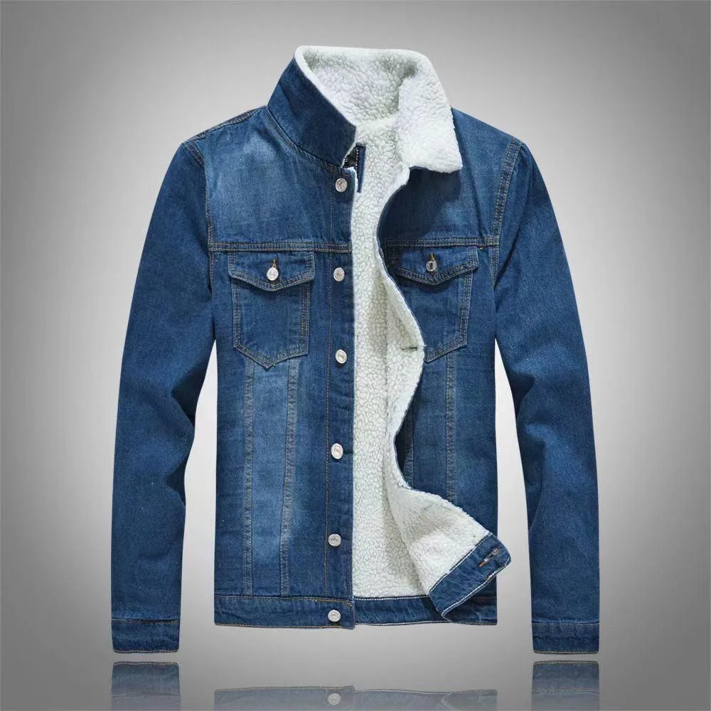 2023 Autumn/Winter New Fashion Solid Color Lamb Wool Denim Jacket Men\'s Casual Thick Warm High Quality Plus-Size Jacket M-3XL