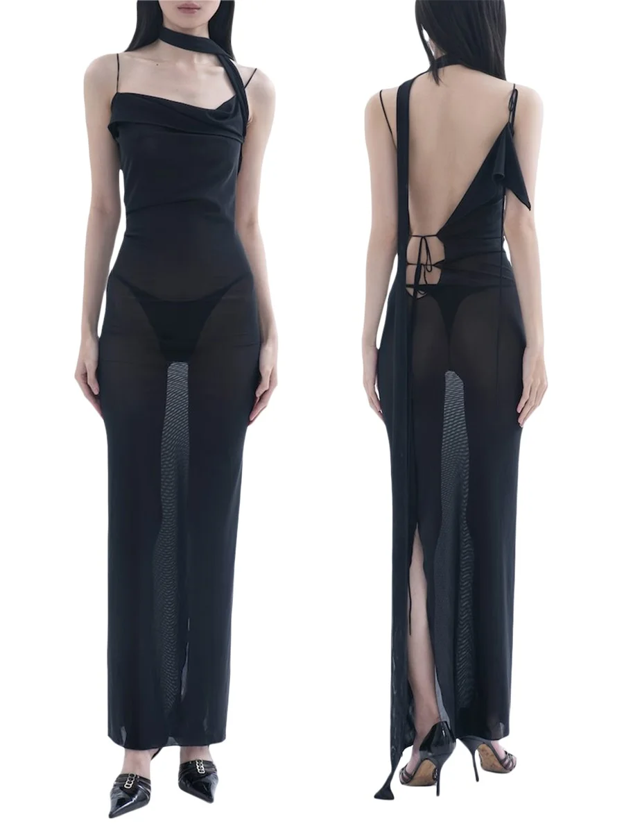 Vestido longo de verão feminino, Bodycon monocromático, sem mangas, Sling, Coquetel, Maxi, Verão, Festa na praia, Roupa de clube