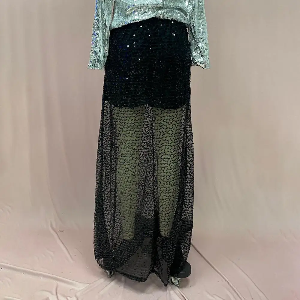 Elastic Waist Sequined Long Skirts Women Winter High Waist Black Faldas Korean Fashion Elegant Streetwear Shiny Pink Skirt