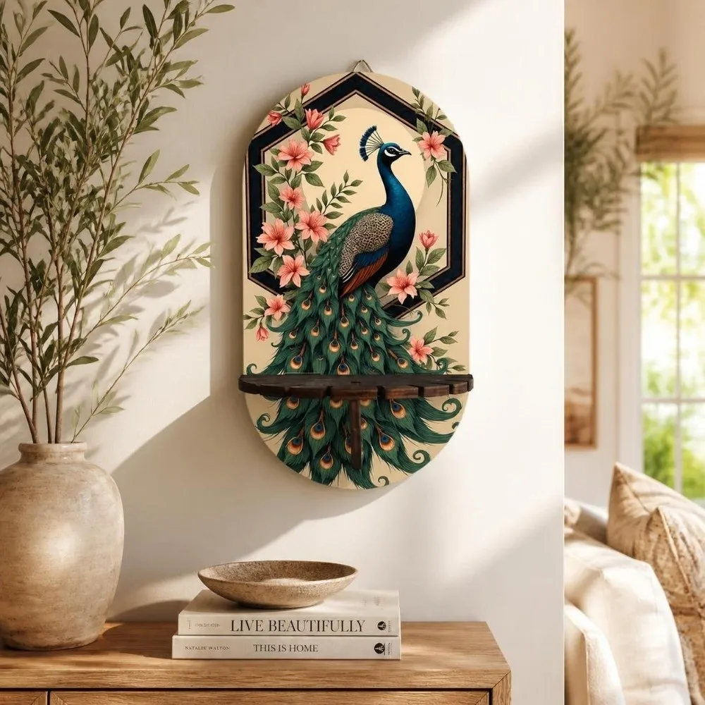 Gothic Wooden Wall Mounted Shelf Butterfly Wolf Wall Display Stand 2D Printed Decorative Wall Storage