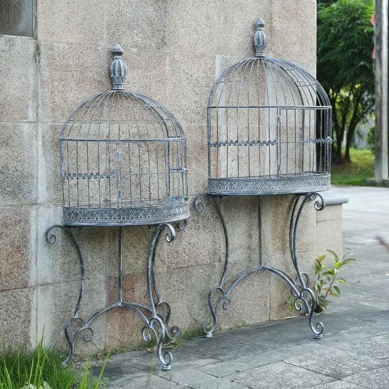 

European outdoor wrought iron plant display frame, terrace flower stand, courtyard floor-to-ceiling semi-circular bird cage tray