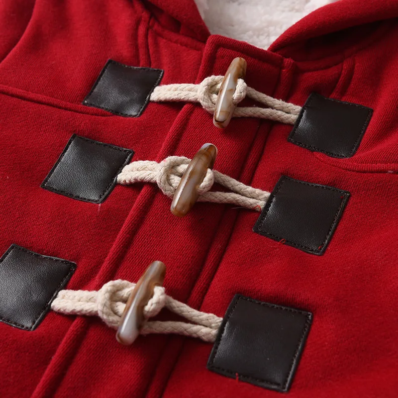 Jaket bertudung bayi, kasual hangat musim gugur musim dingin lengan panjang berkerudung mantel bulu domba kancing Anorak pakaian sehari-hari untuk usia 1 tahun