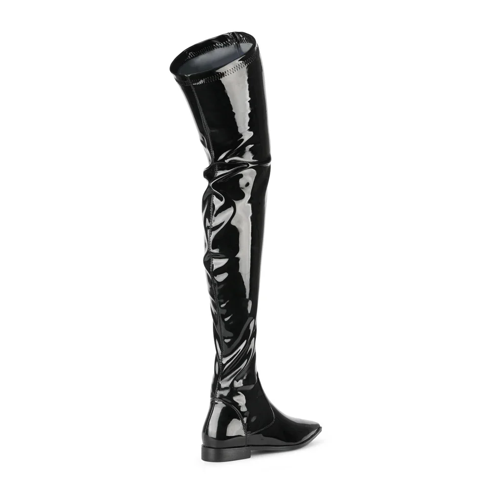 2024 New Cow Patent Leather Women Boots Black Over The Knee Boots Sexy Female Autumn Winter Lady Thigh High Boots 34-45