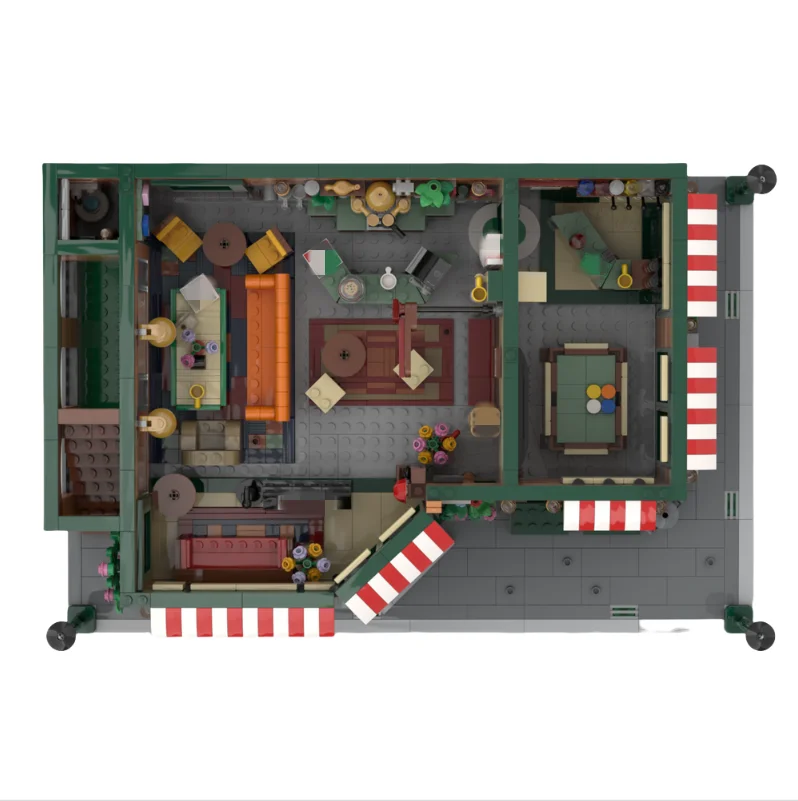 City Street View Model MOC Central Cafe Modular Assembly Technology Building Blocks Toy Set Children's Gift Apartment