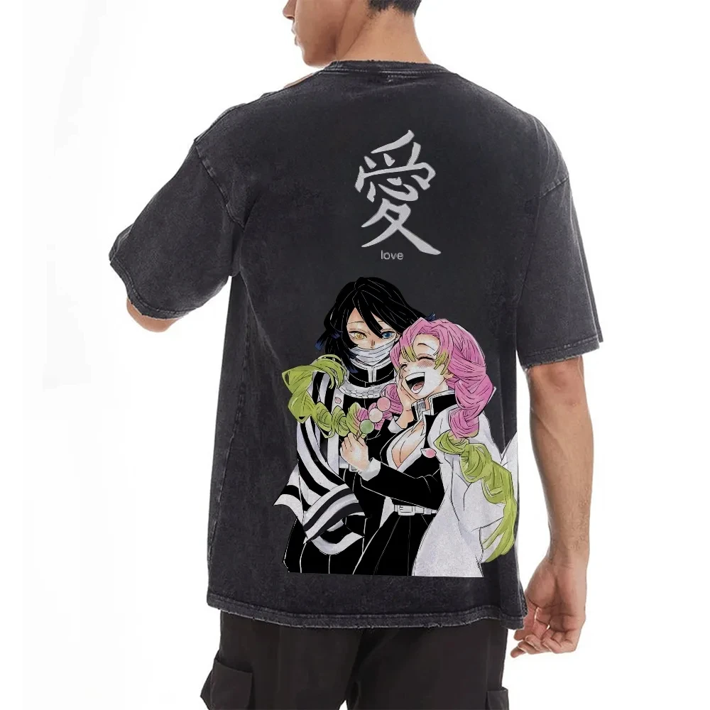 كيميتسو نو يابا تي شيرت مغسول أنيمي جرافيك طباعة الرجال النساء القطن المتضخم فضفاضة تناسب الراحة الشارع الشهير للجنسين تأثيري هدية