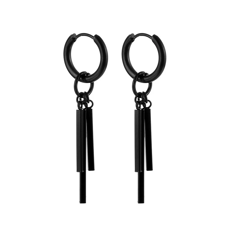 Fashion Gothic Street Hip Hop Stick Stainless Steel Black Drop Earrings For Women Men Ear Jewelry Pendant Cool Eardrop