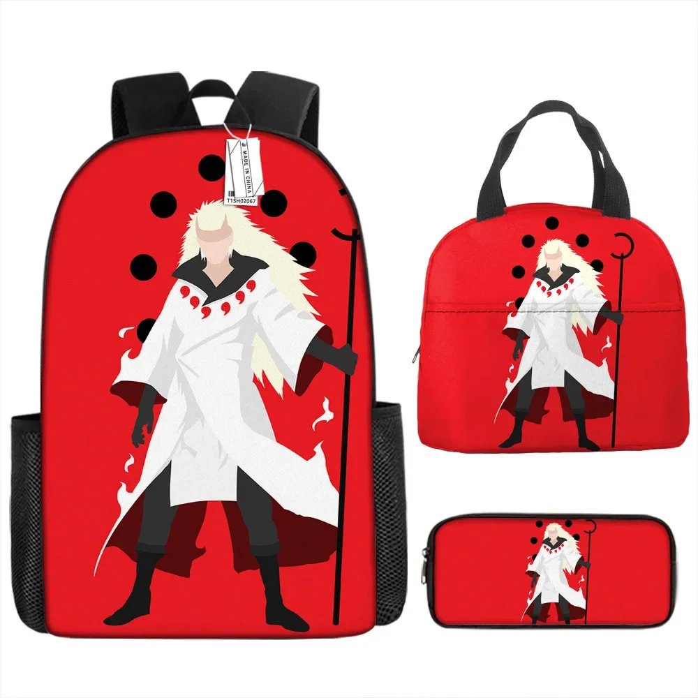 3PCS Naruto SchoolBag Kakashi Uchiha Itachi Student Backpack Anime Backpack Cartoon Lunch Bag Pencil Bag Children\'s School Bag