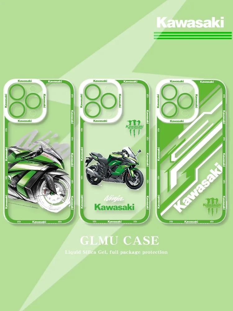 Motorcycle Racing Phone Case For iPhone 16 15 14 13 12 11 Mini Pro Max X XR XSMax 8 Plus SE20 kawasakies Transparent Cover！