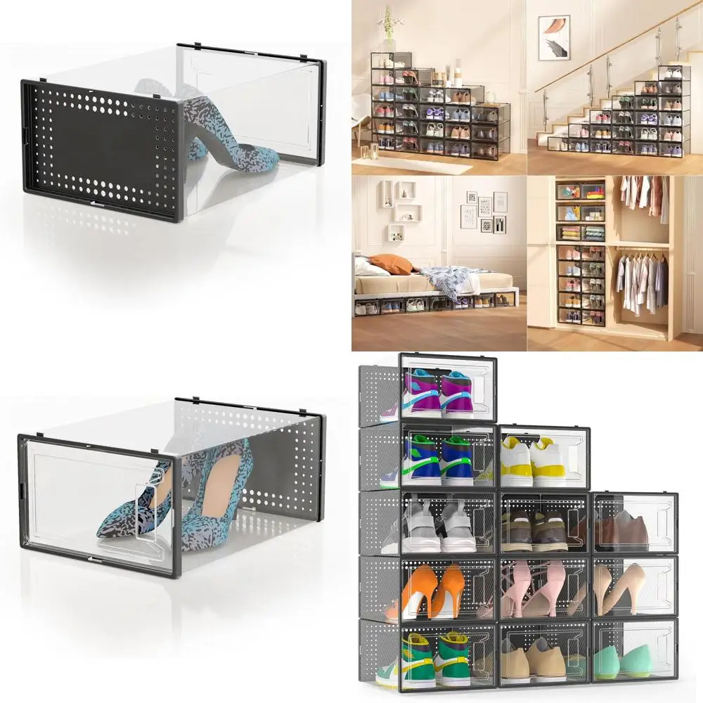 

Прозрачные пластиковые органайзеры для обуви X-Large - Штабелируемые коробки для обуви с крышками для экономии места в шкафу