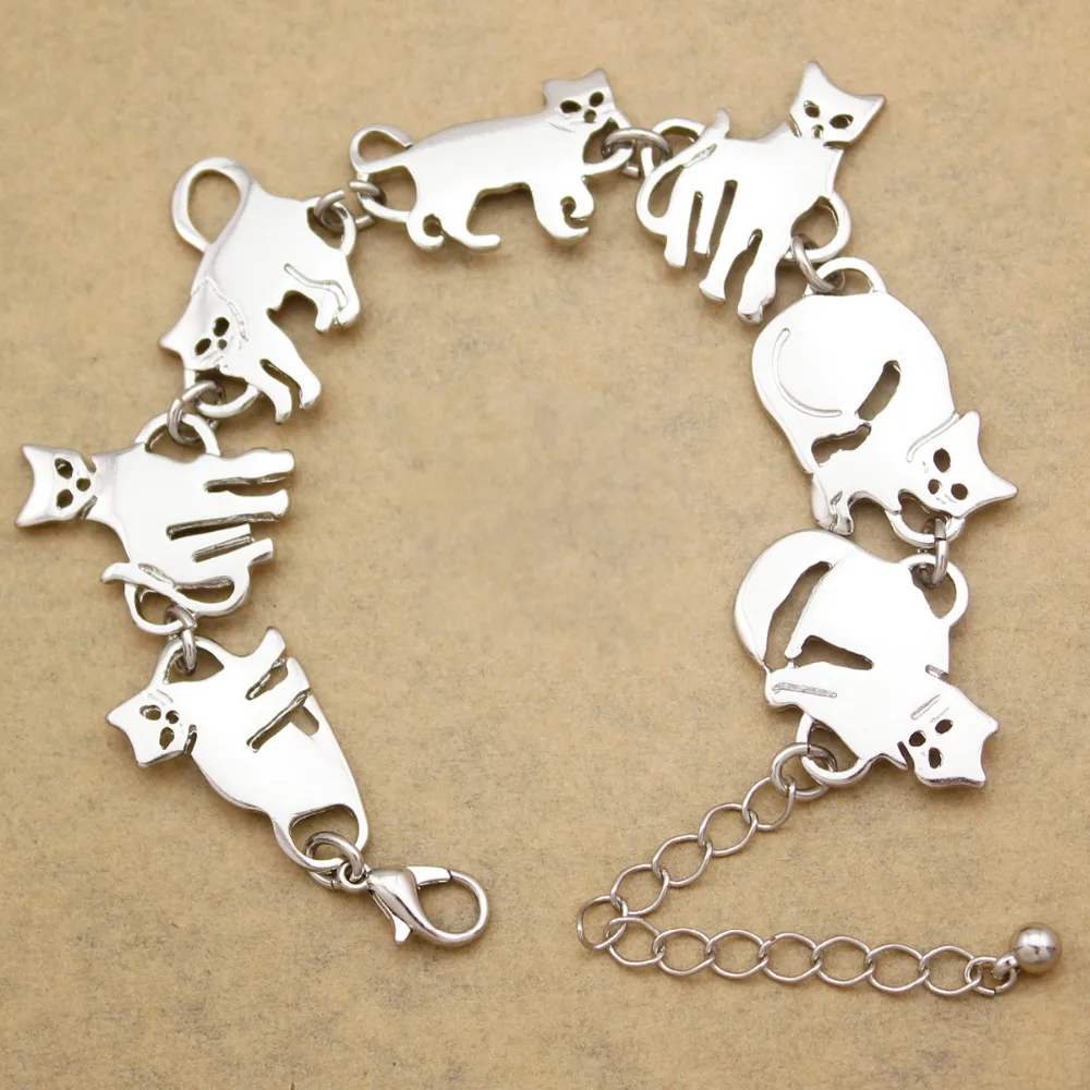 Cat Pendant Charm Chain Link Bracelets For Women Cowgirl Cuff Bangles Party Gift Fashion Jewelry Pulseira Feminina Dropshipping