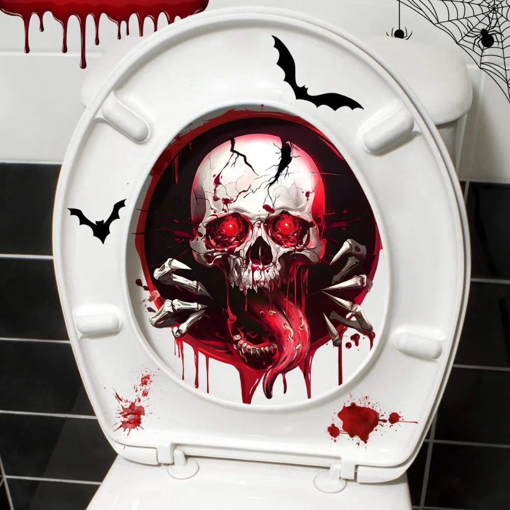 Halloween New Ghost Skull Blood Dot Bat Decorative Wall Stickers Bathroom Toilet Stickers for Halloween party