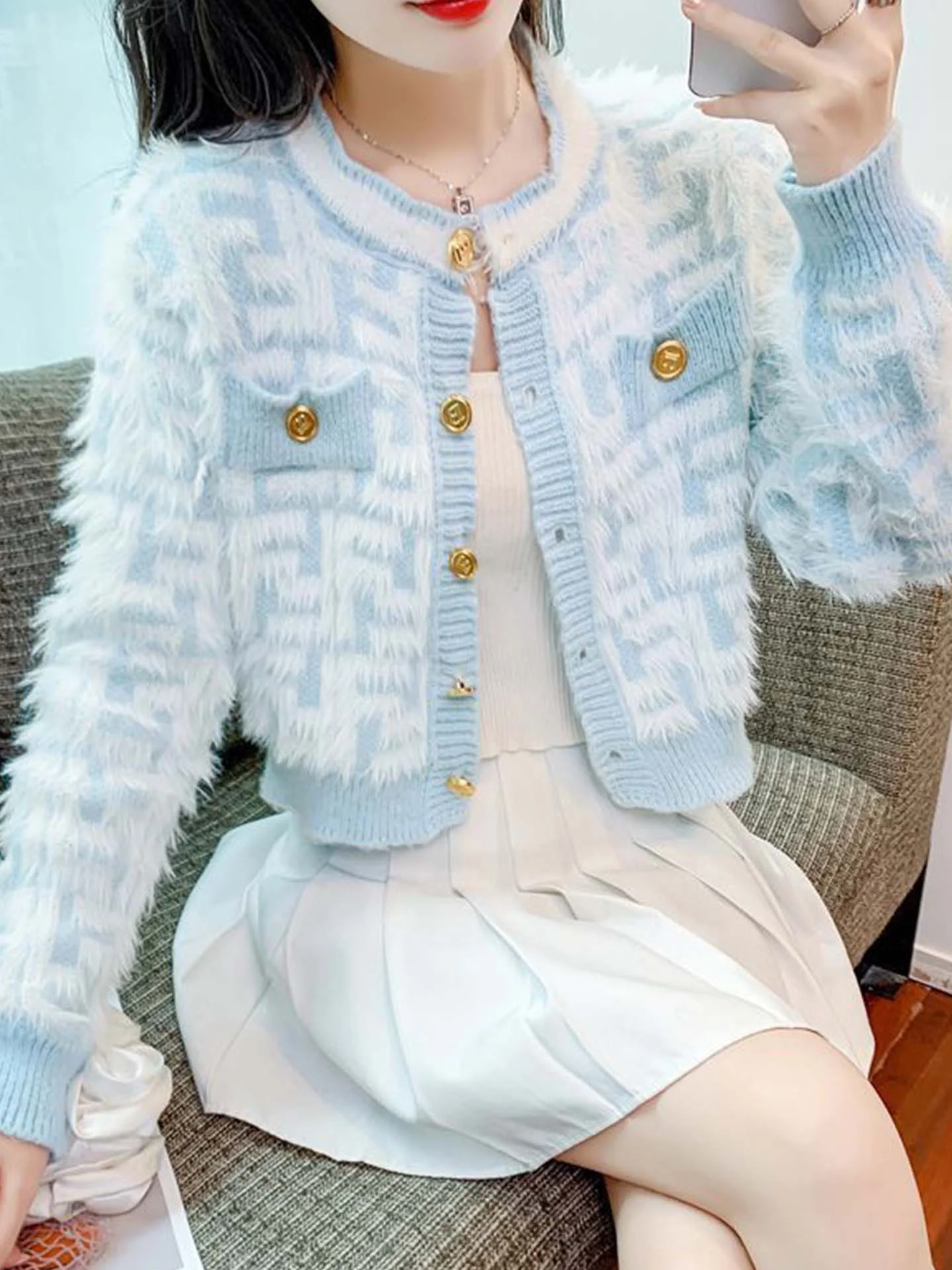 

Pink Knitted ort Sweater Coat Women's Soft Sle Faux Mink Coat Warmth Autumn Winter Faion Sensation Button up Cardigan