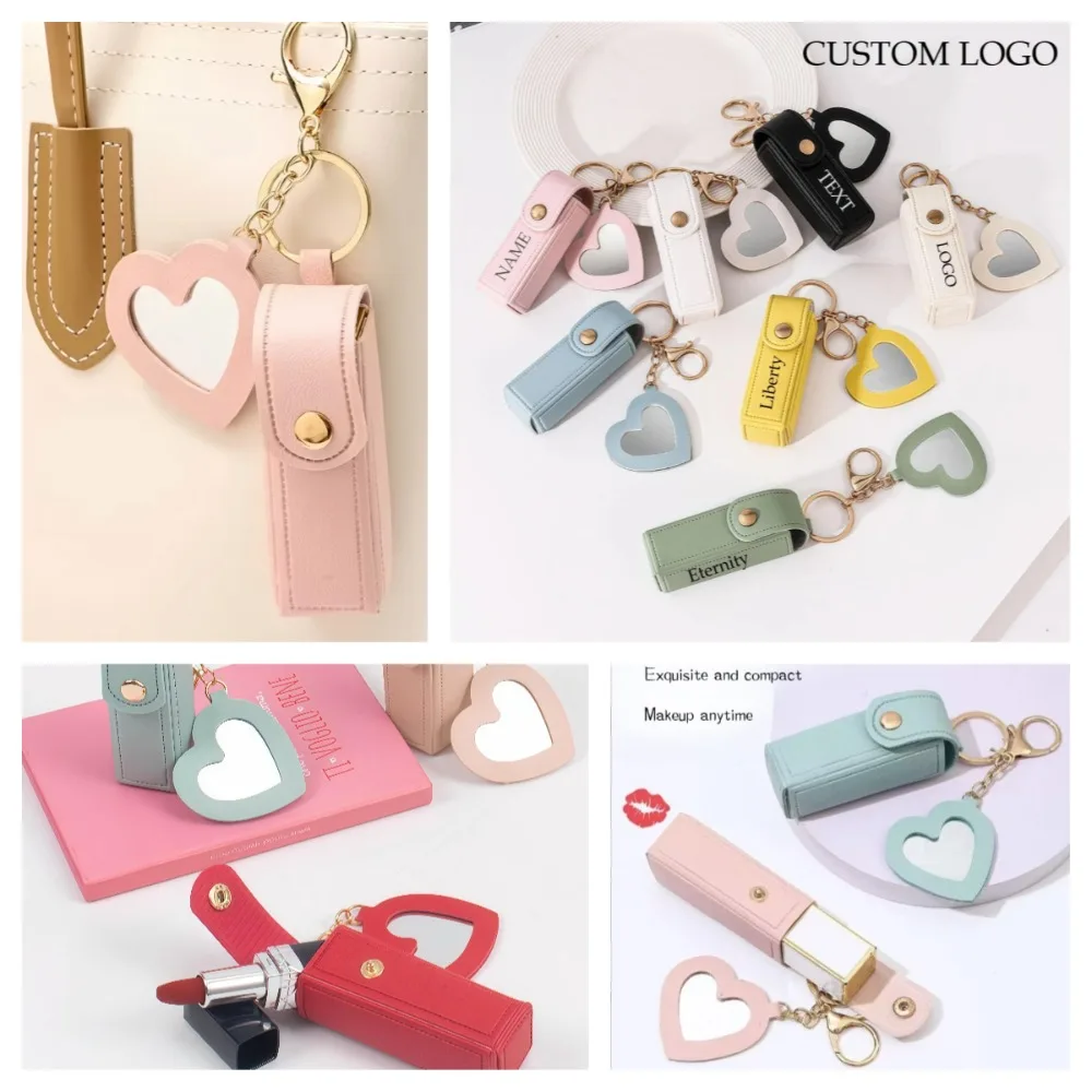 

Customized Logo Portable Mini Lipstick Bag Keychain with Mirror Lip Balm Holder Protective Cover Makeup Bag Handbag Pendant