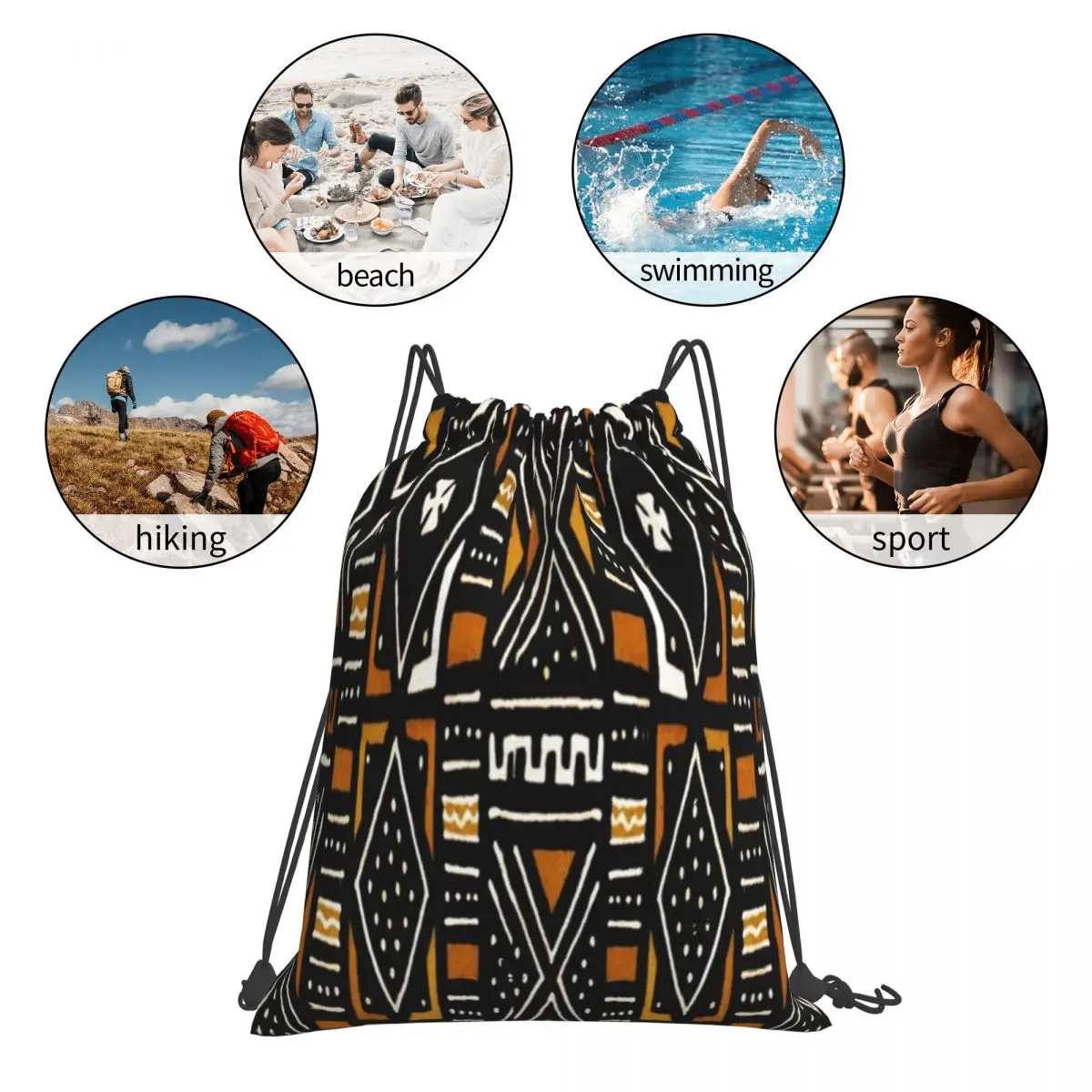 African Bogolan Mudcloth Pattern zaini borse con coulisse borsa sportiva con coulisse borsa sportiva borse per libri per uomo donna scuola