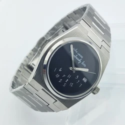 New nh35 Watch Silver Watch No Logo Black Dial White Text Sapphire Glass Stainless Steel nh35 Movement Waterproof