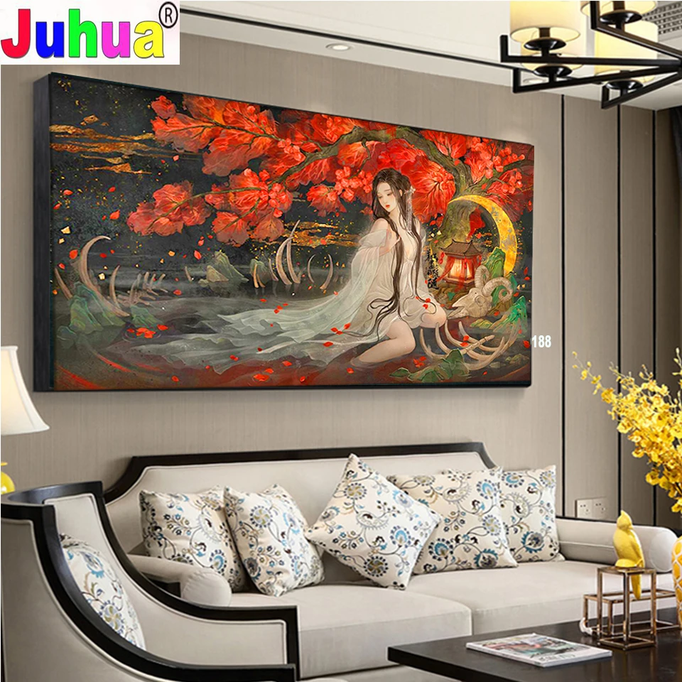 5d Rhinestones for Embroidery Japanese Geisha Woman Diy Diamond Painting Cross Stitch Mosaic Sakura Flower Landscape Wall Arts