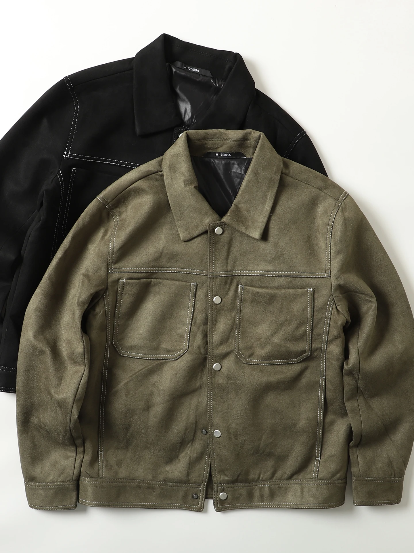 

Retro Waed Suede Jaet Collar Men's Commute Casual Jaet Trendy Polyester Fiber Stand Fit Long Sve Pure Color