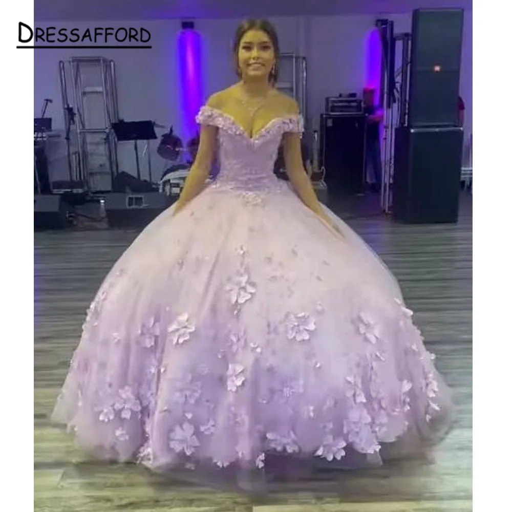 

Сиреневое Бальное Платье милое платье Quinceanera милые 16 сексуальные платья с открытыми плечами 3D цветочным бантом кружевные вечерние платья принцессы на день рождения