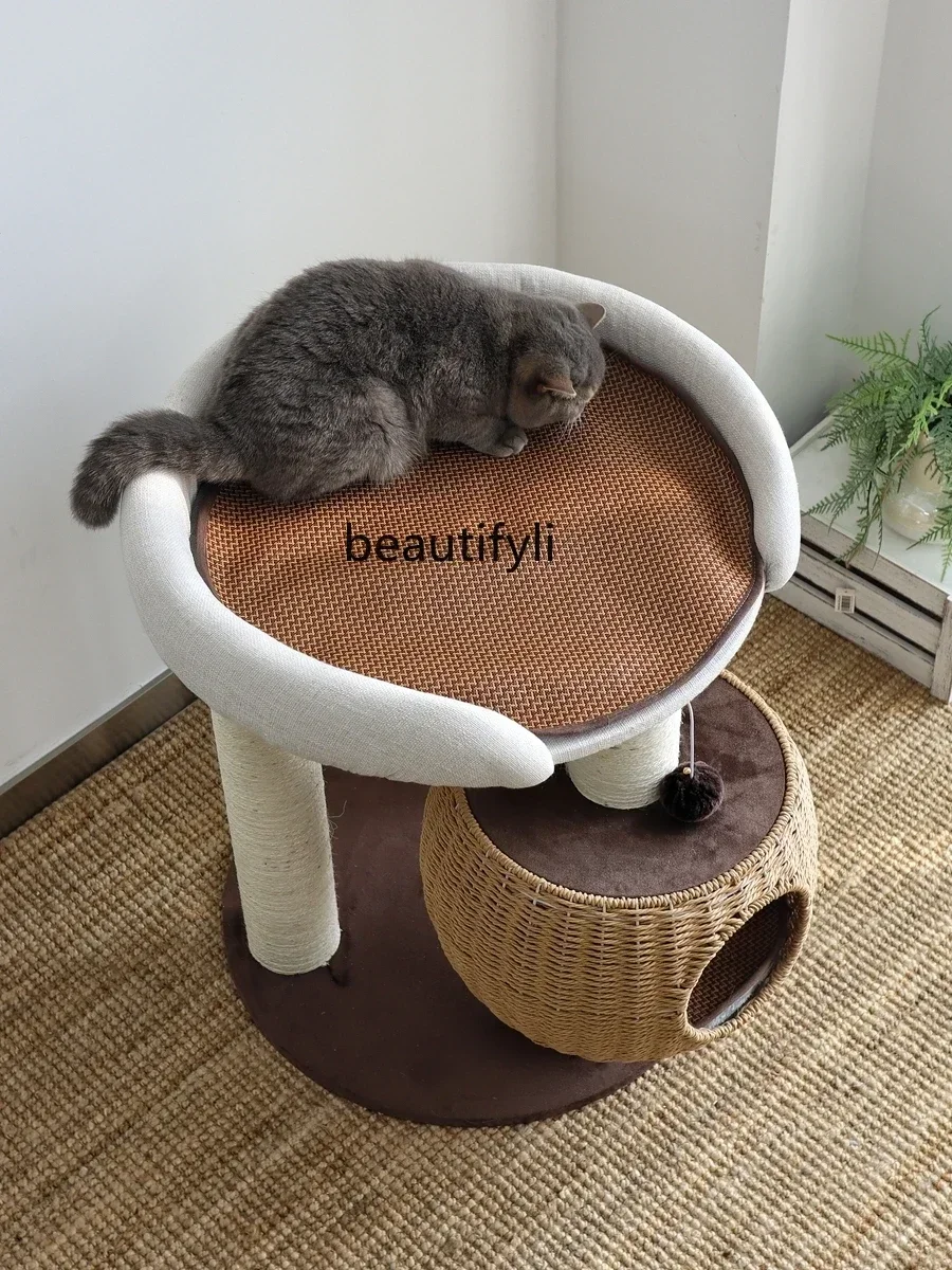FG40Big Bed Cat Climbing Frame Rattan Cat Tree Integrated Large Sisal