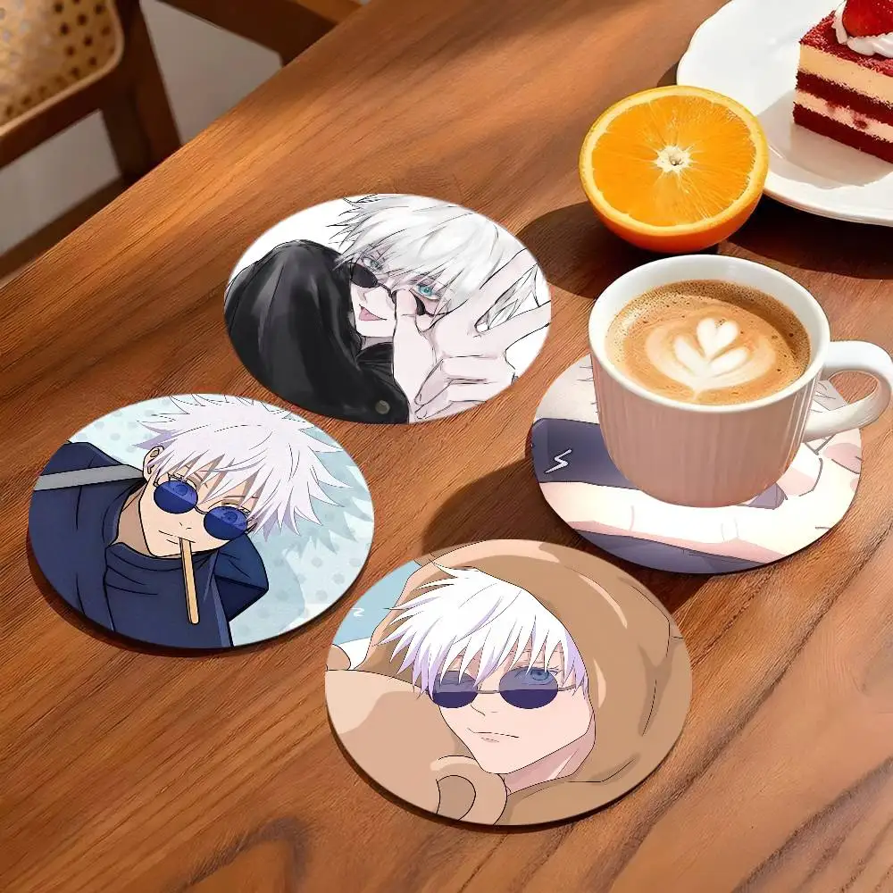 Satoru Gojo Anime Character Coasters 10cm Round Wooden Suitable For Drinks Tea Coffee Home Gift Choice Holidays