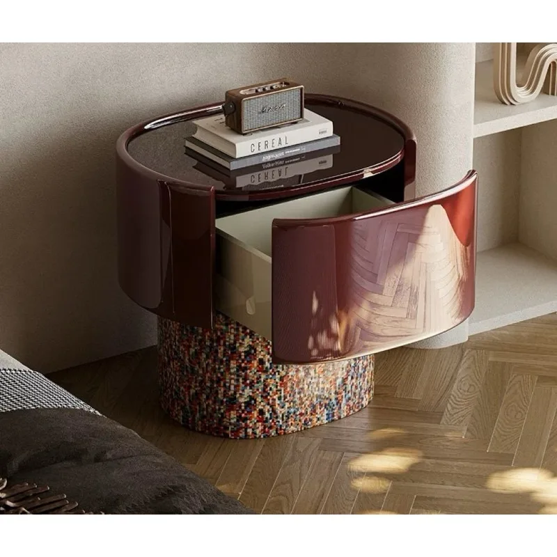 Italian minimalist bedside table, light luxury bright paint high-end design medium and antique bedside table