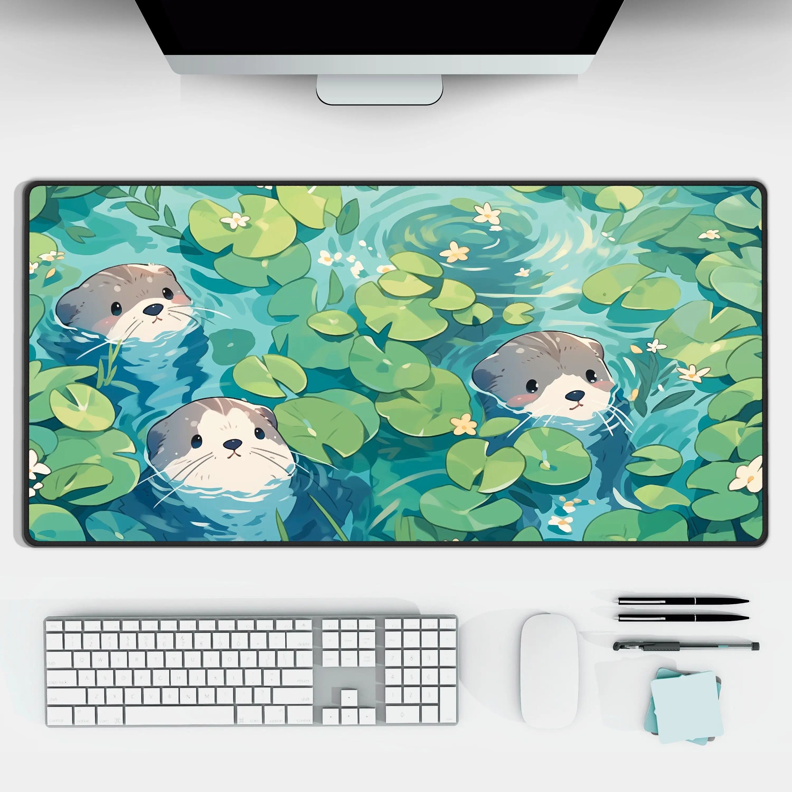 Japanese Otter Anime Mausepad Green Desk Mat Gaming Mat Pad on The Table Office Gamer Accessories Keyboard Mats Mouse Pad Carpet