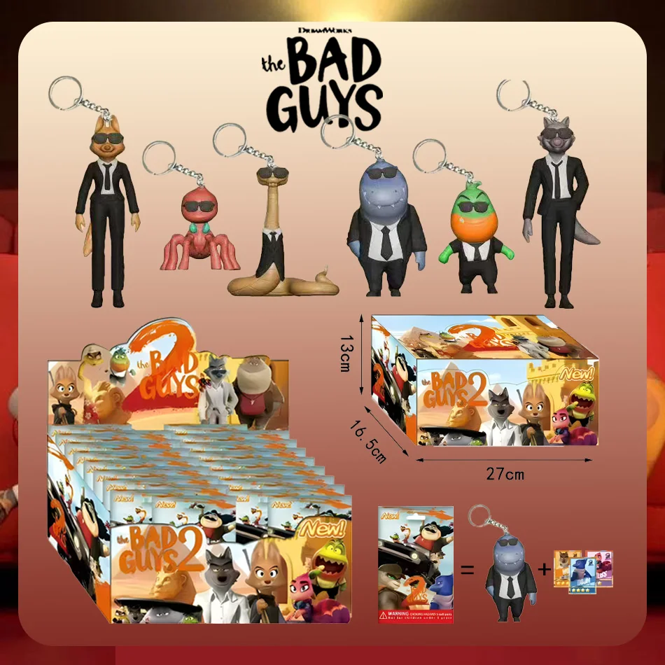 Confezione da 24 portachiavi, Bad Guys Alliance fatto a mano, bambola di cartone animato, smontaggio della scatola cieca, divertente giocattolo ornamentale