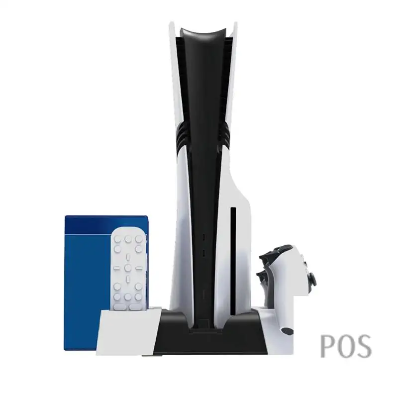 

For PS5 Slim/PS5 Pro Vertical Cooling Stand Handle Double Charging Station With Light With Game Disk Storage Rack-POS